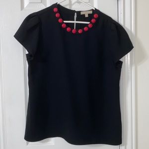 Banana Republic black blouse with pink embellished neckline large